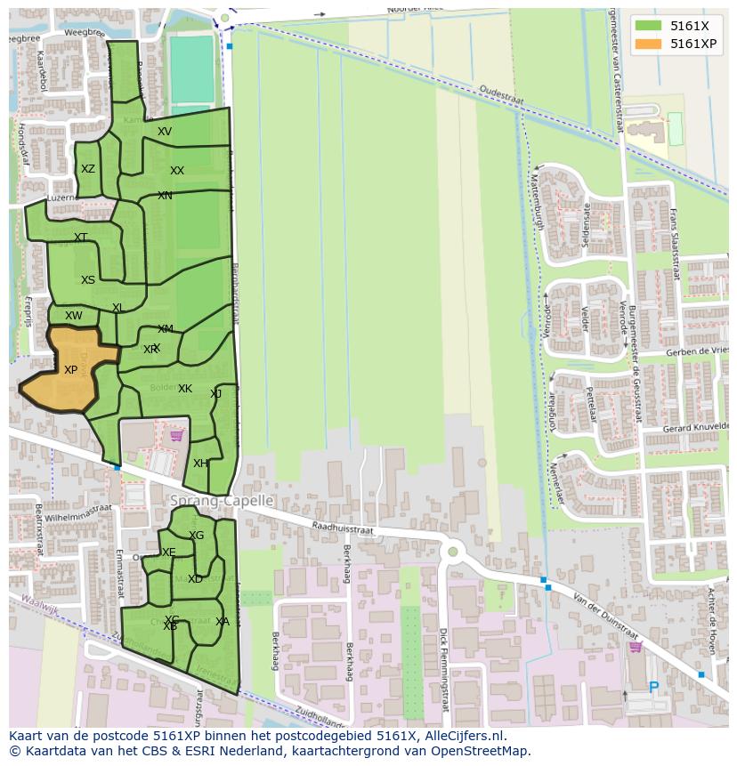 Afbeelding van het postcodegebied 5161 XP op de kaart.