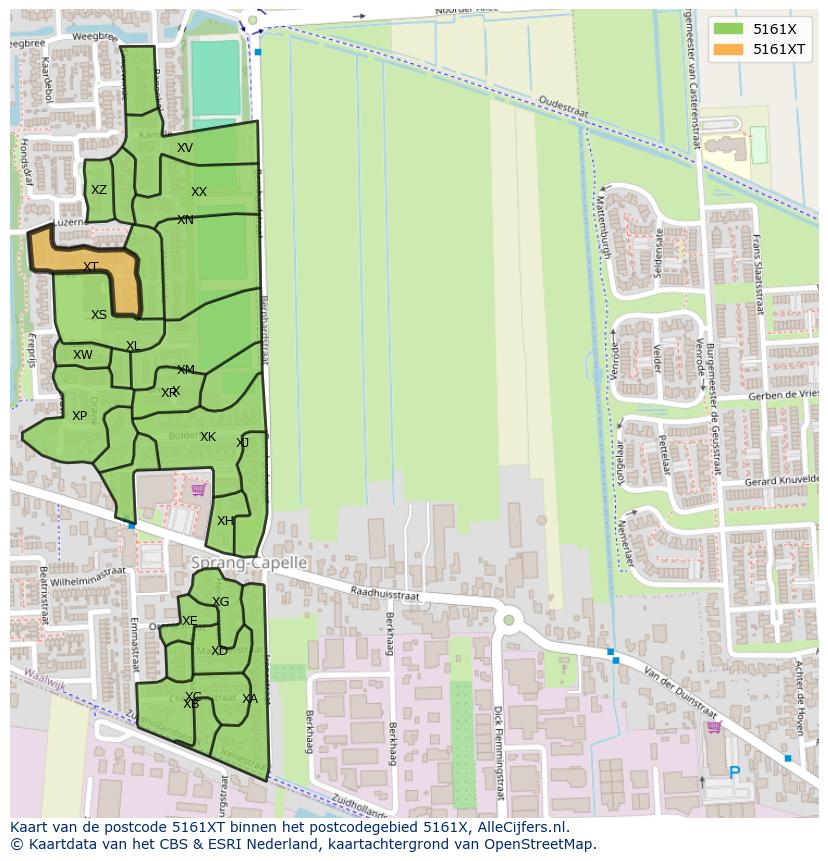 Afbeelding van het postcodegebied 5161 XT op de kaart.