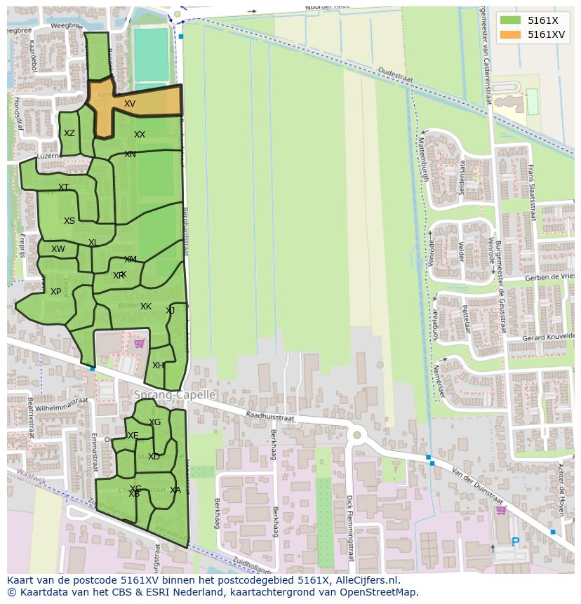 Afbeelding van het postcodegebied 5161 XV op de kaart.