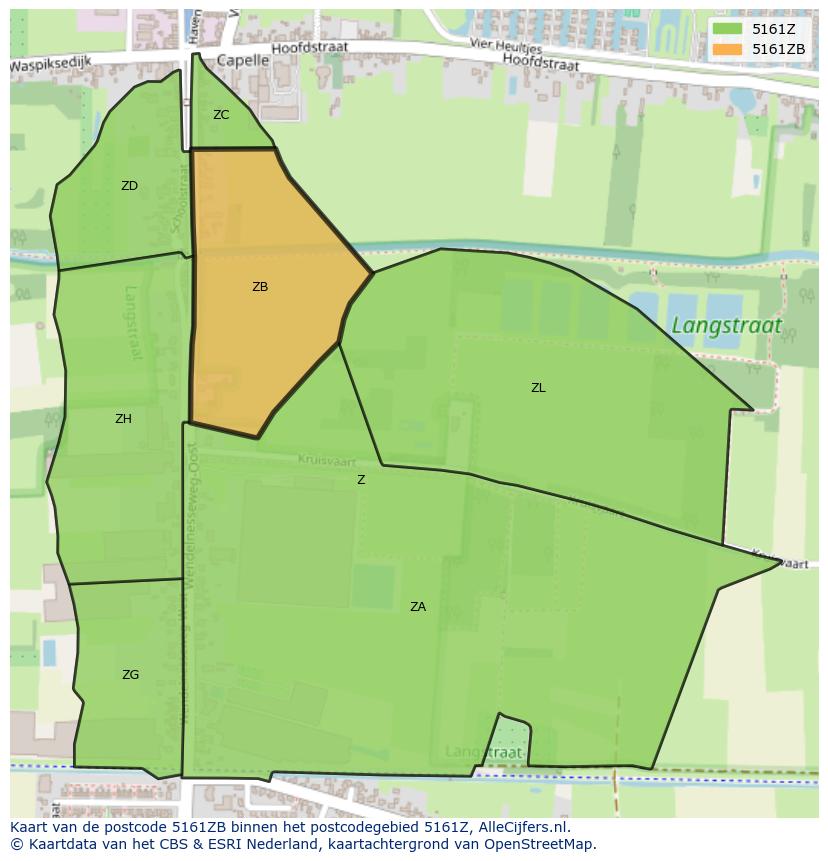 Afbeelding van het postcodegebied 5161 ZB op de kaart.
