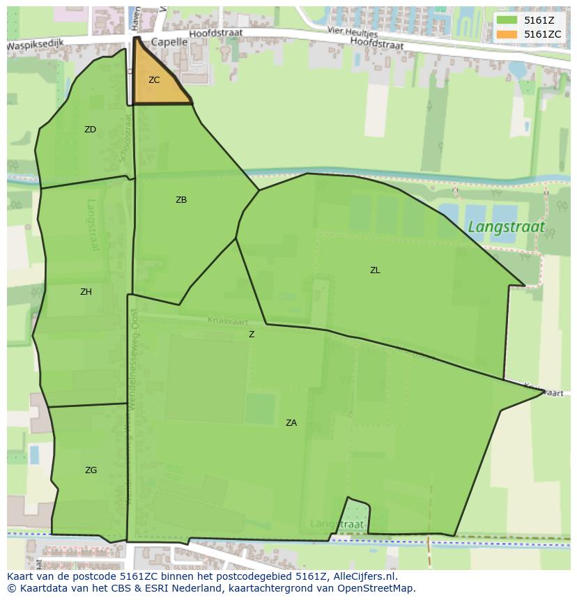 Afbeelding van het postcodegebied 5161 ZC op de kaart.