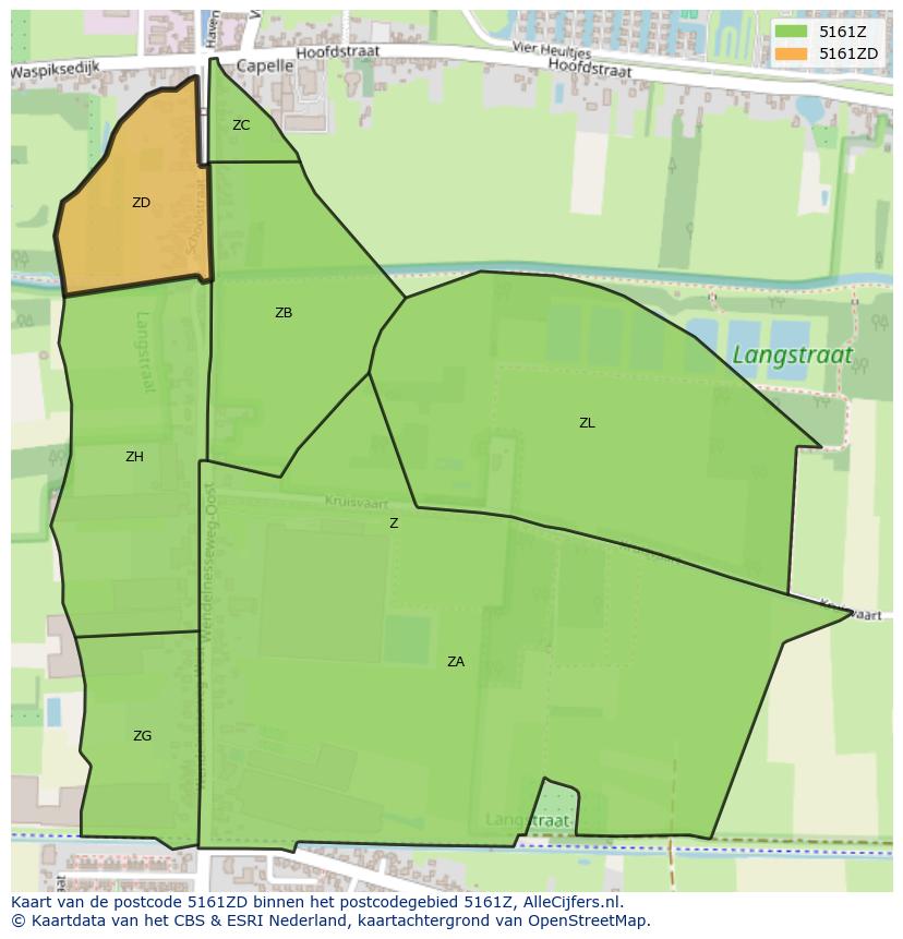 Afbeelding van het postcodegebied 5161 ZD op de kaart.