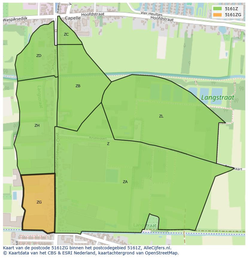 Afbeelding van het postcodegebied 5161 ZG op de kaart.