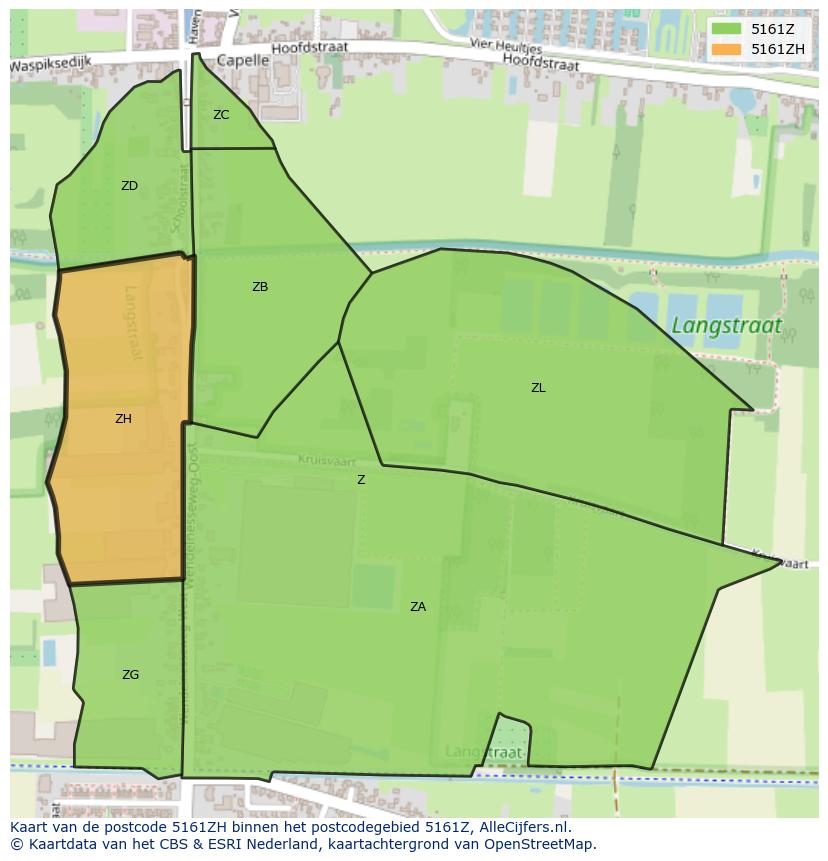 Afbeelding van het postcodegebied 5161 ZH op de kaart.