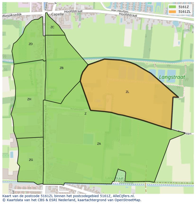 Afbeelding van het postcodegebied 5161 ZL op de kaart.