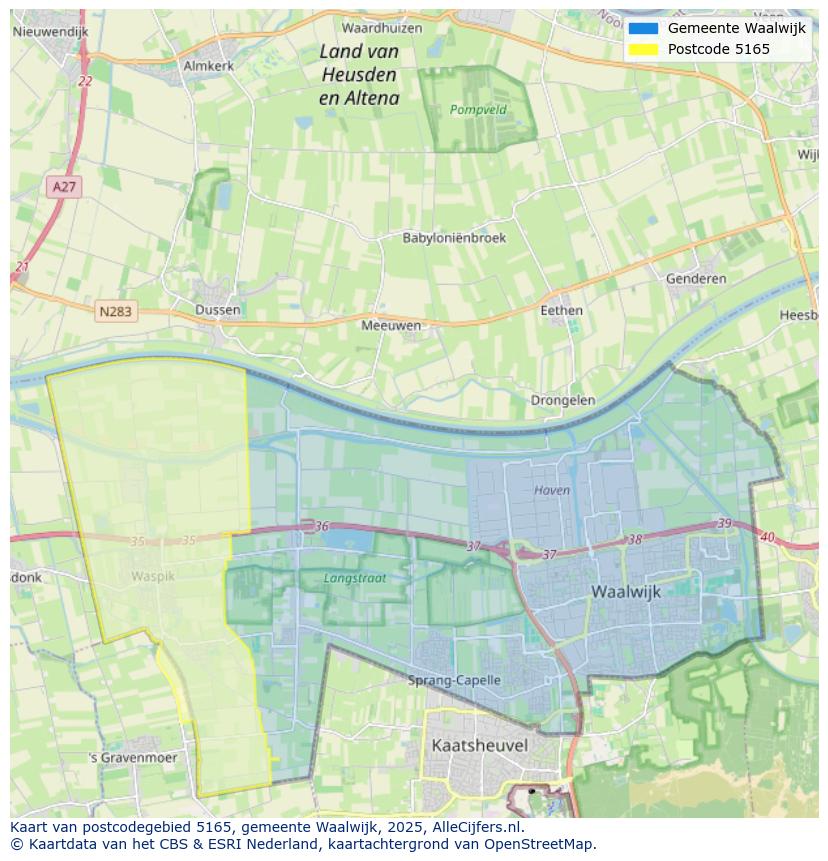 Afbeelding van het postcodegebied 5165 op de kaart.