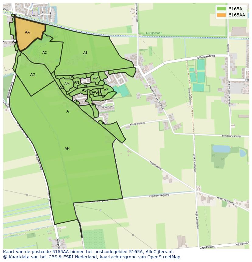 Afbeelding van het postcodegebied 5165 AA op de kaart.