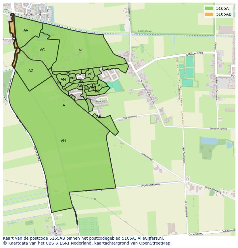 Afbeelding van het postcodegebied 5165 AB op de kaart.