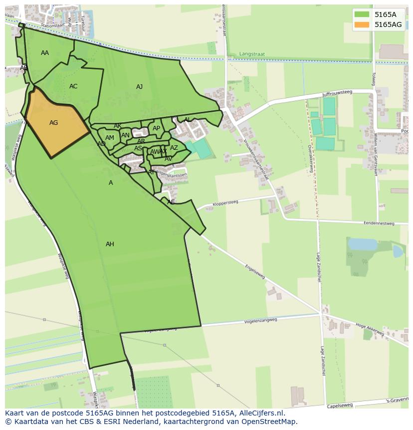 Afbeelding van het postcodegebied 5165 AG op de kaart.