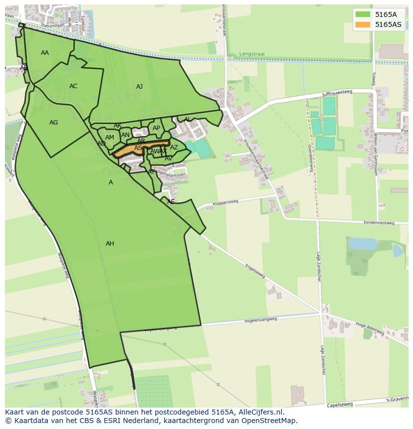 Afbeelding van het postcodegebied 5165 AS op de kaart.