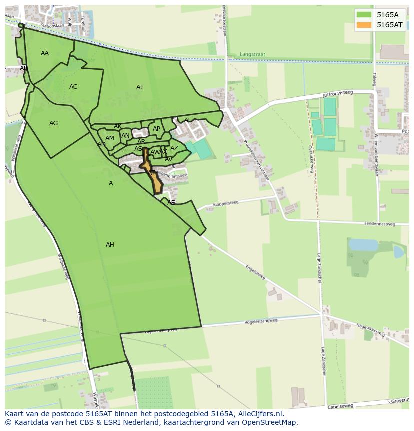 Afbeelding van het postcodegebied 5165 AT op de kaart.