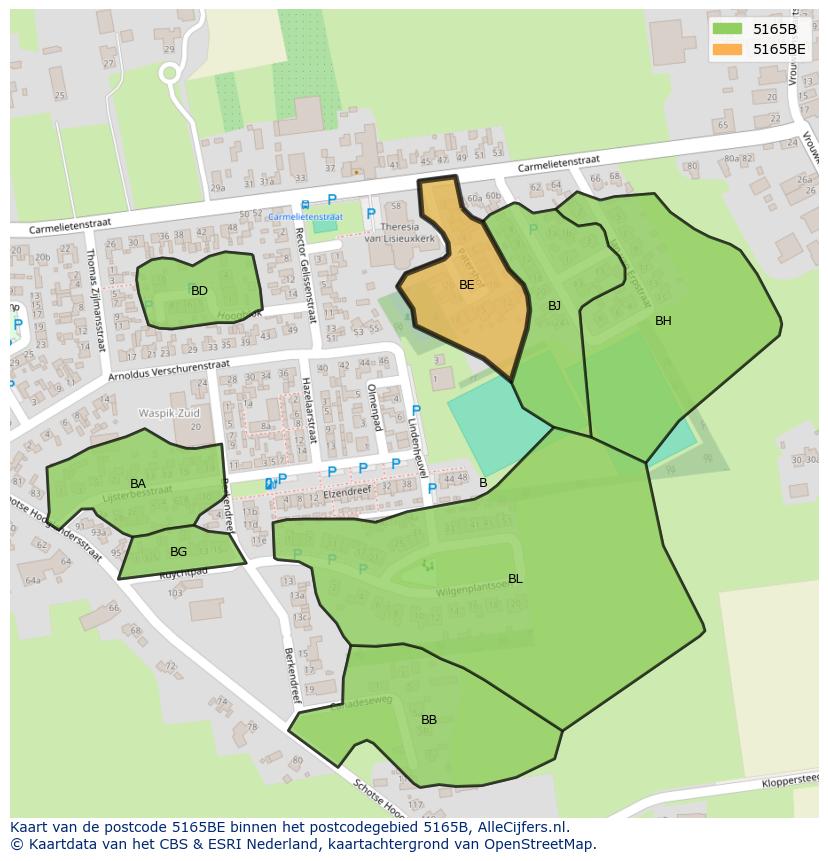 Afbeelding van het postcodegebied 5165 BE op de kaart.