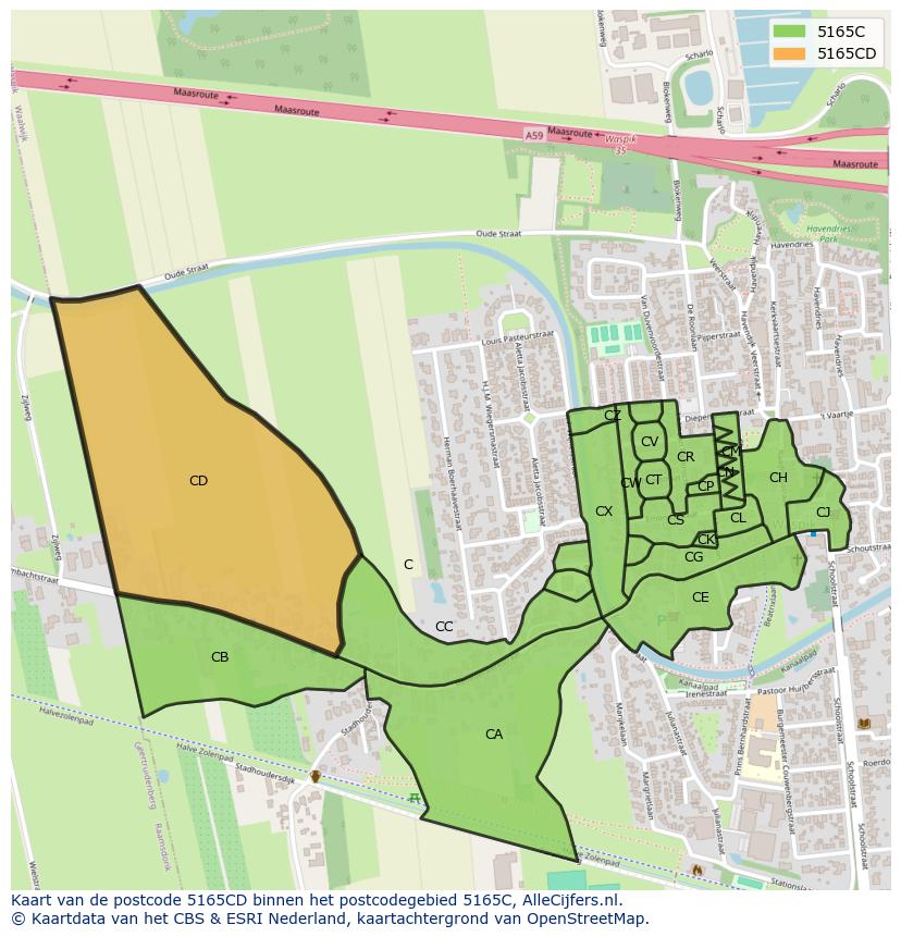 Afbeelding van het postcodegebied 5165 CD op de kaart.