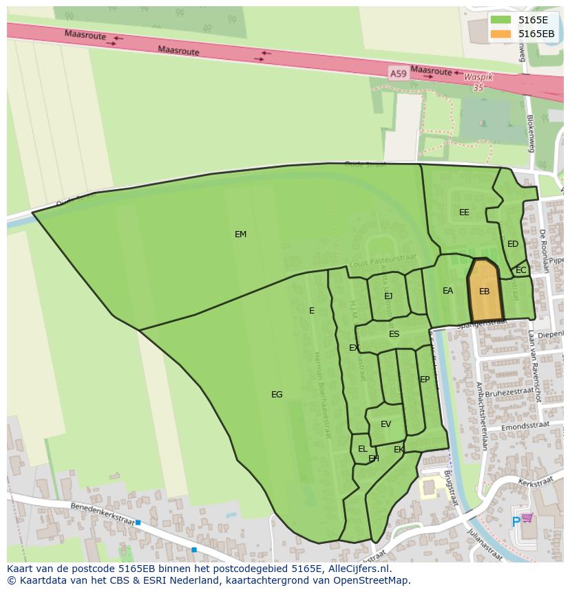 Afbeelding van het postcodegebied 5165 EB op de kaart.