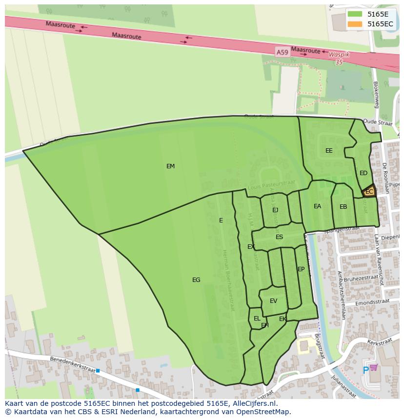 Afbeelding van het postcodegebied 5165 EC op de kaart.