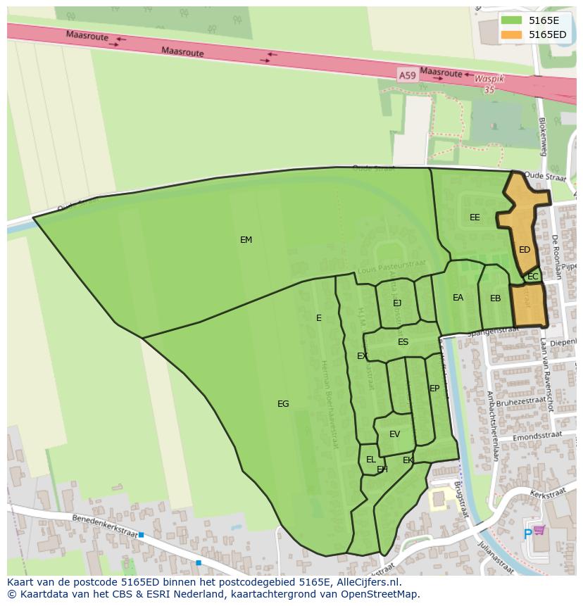 Afbeelding van het postcodegebied 5165 ED op de kaart.