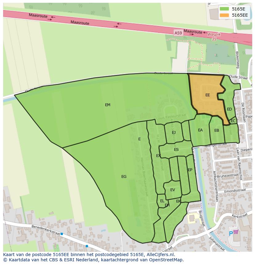 Afbeelding van het postcodegebied 5165 EE op de kaart.