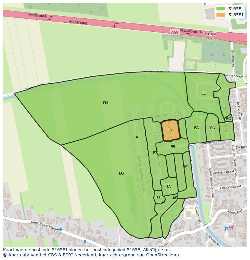 Afbeelding van het postcodegebied 5165 EJ op de kaart.