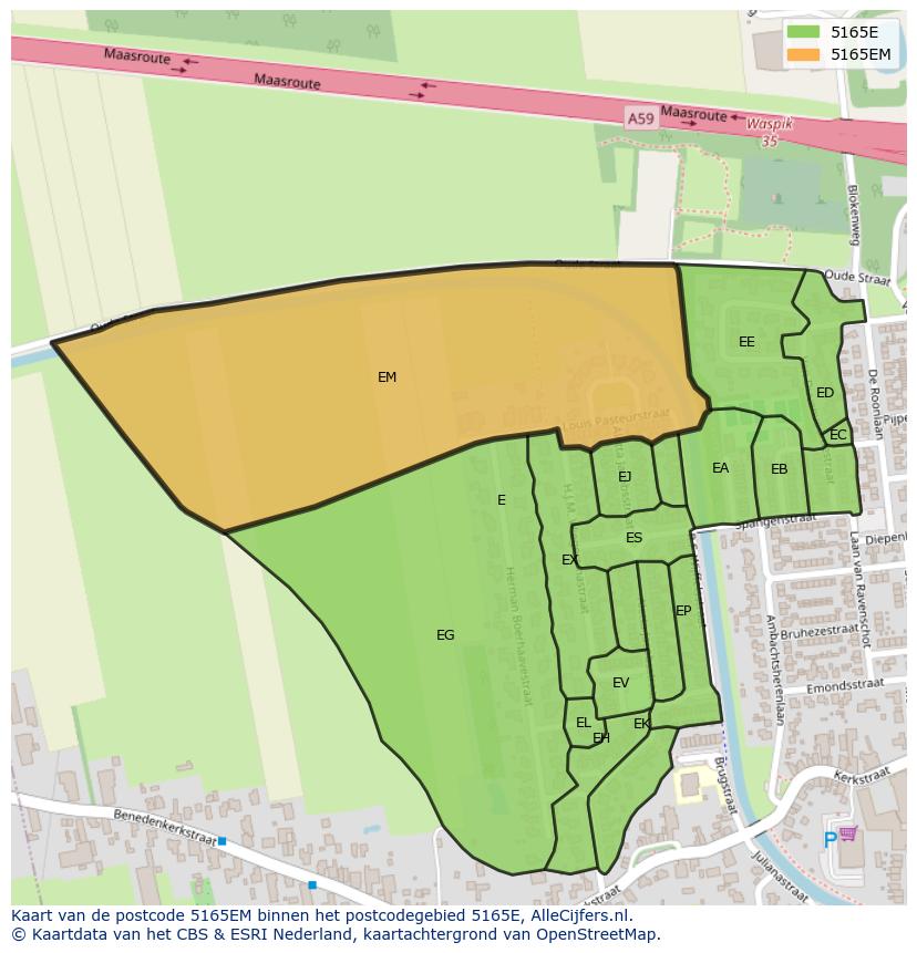 Afbeelding van het postcodegebied 5165 EM op de kaart.