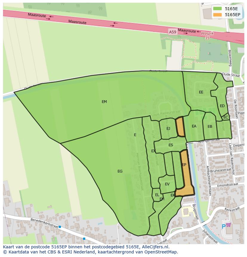 Afbeelding van het postcodegebied 5165 EP op de kaart.
