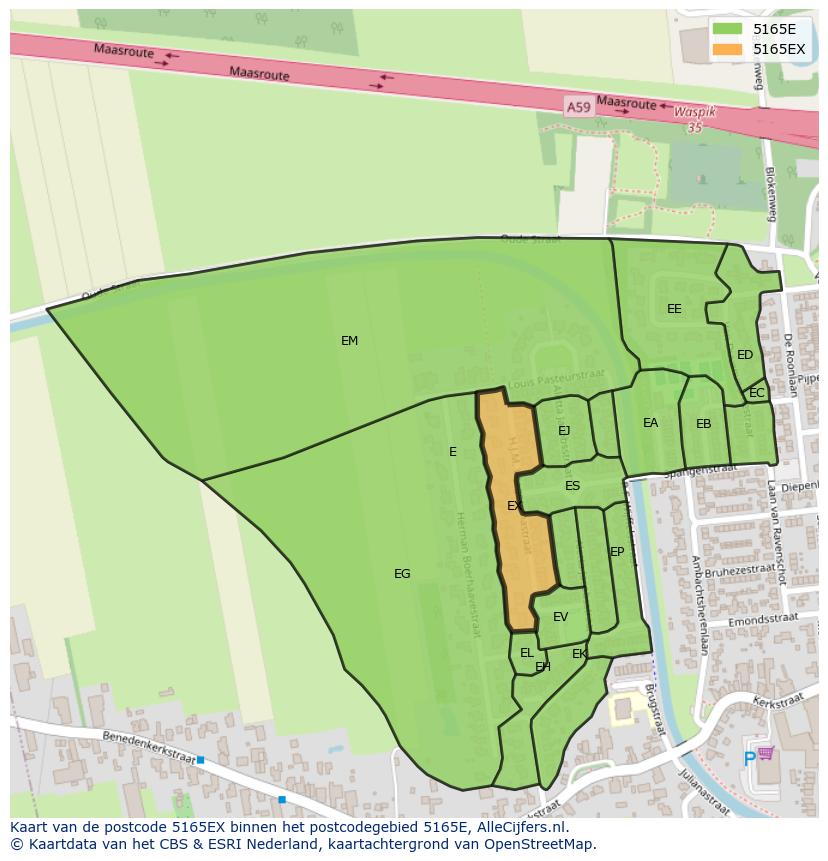 Afbeelding van het postcodegebied 5165 EX op de kaart.