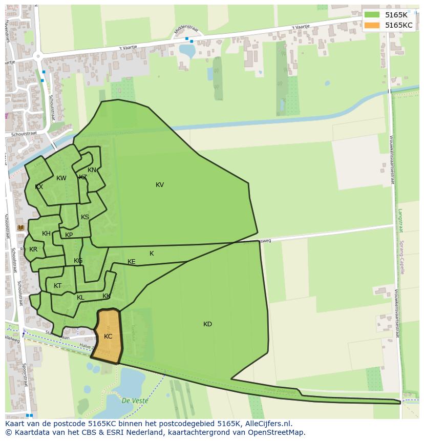 Afbeelding van het postcodegebied 5165 KC op de kaart.