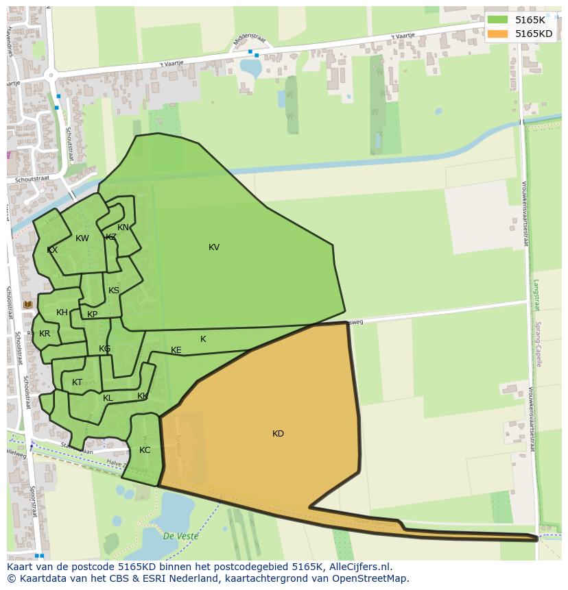 Afbeelding van het postcodegebied 5165 KD op de kaart.