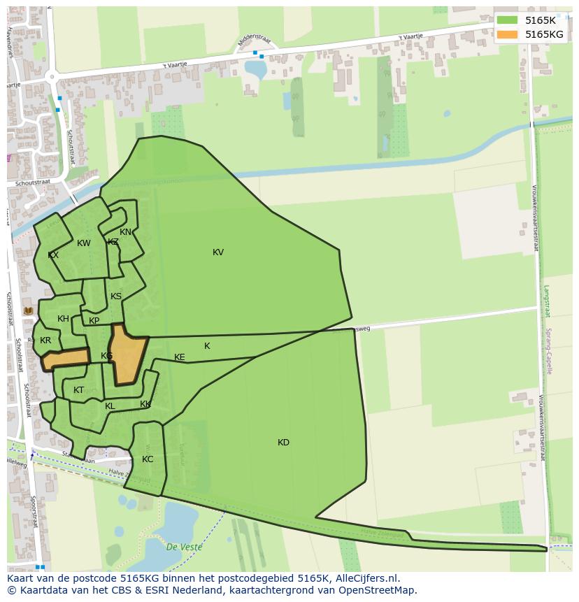 Afbeelding van het postcodegebied 5165 KG op de kaart.