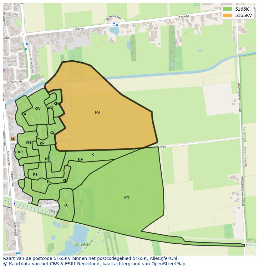 Afbeelding van het postcodegebied 5165 KV op de kaart.