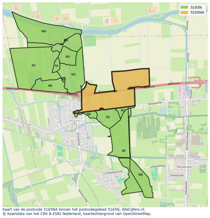 Afbeelding van het postcodegebied 5165 NA op de kaart.