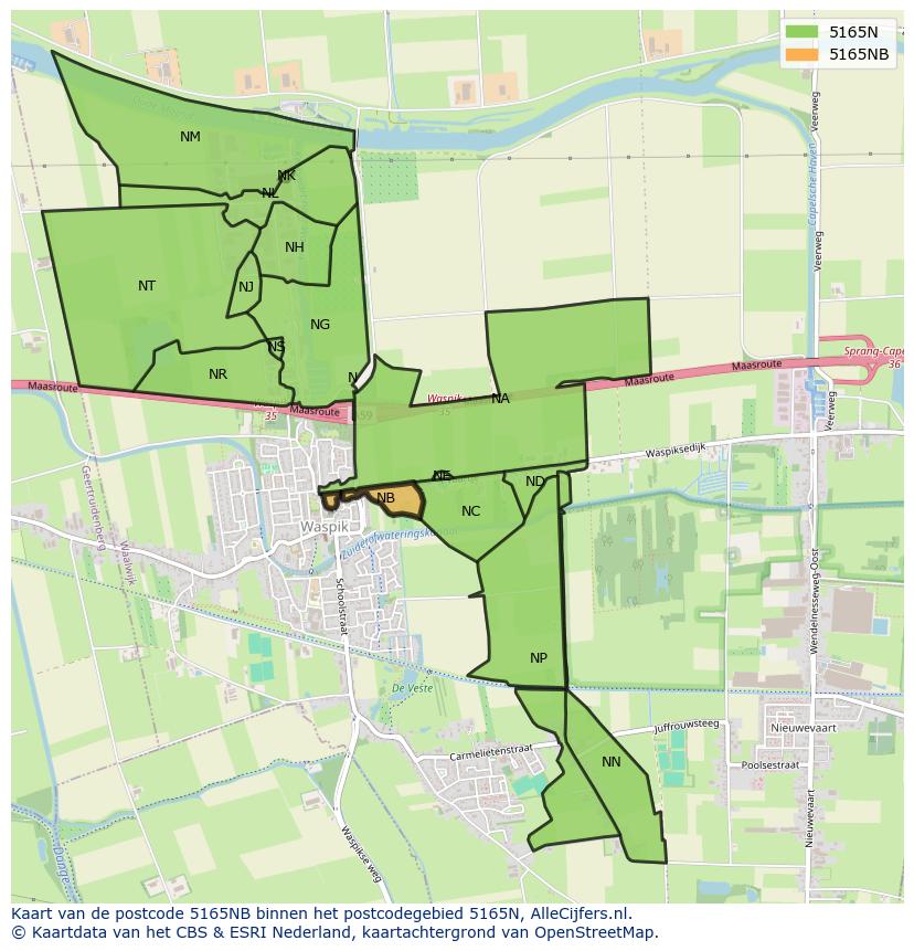 Afbeelding van het postcodegebied 5165 NB op de kaart.