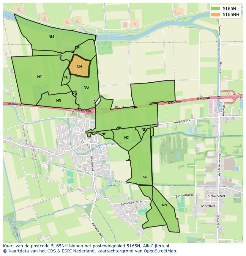 Afbeelding van het postcodegebied 5165 NH op de kaart.