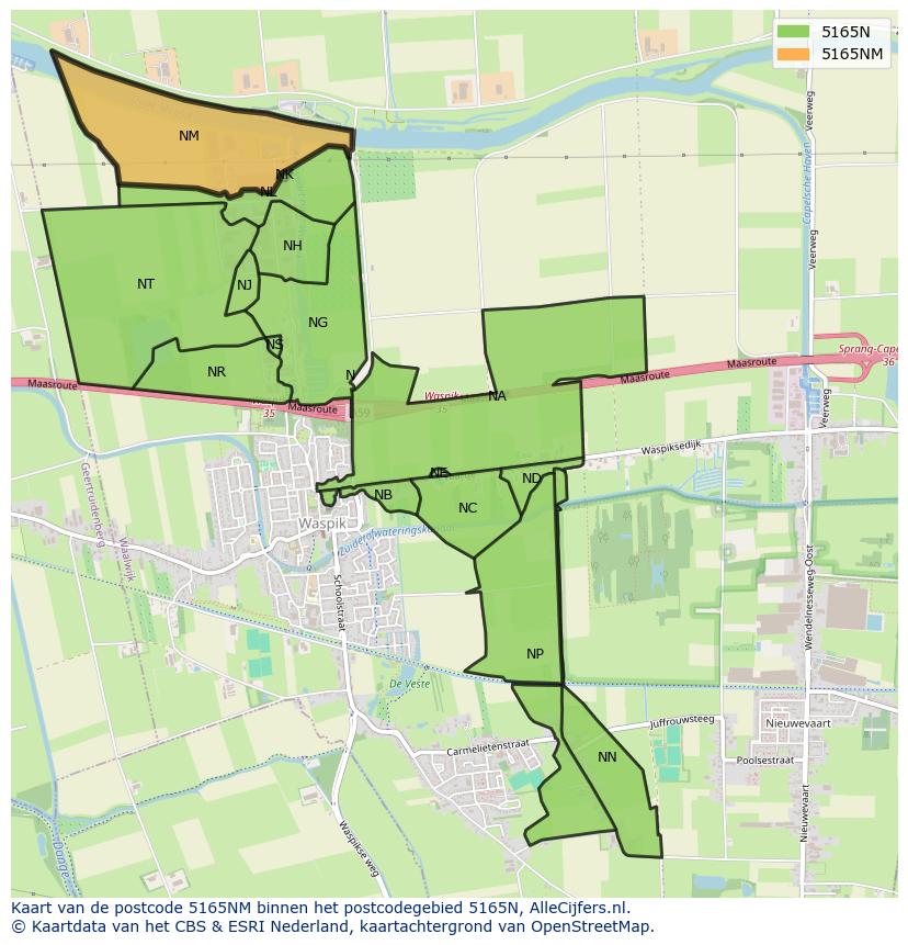 Afbeelding van het postcodegebied 5165 NM op de kaart.