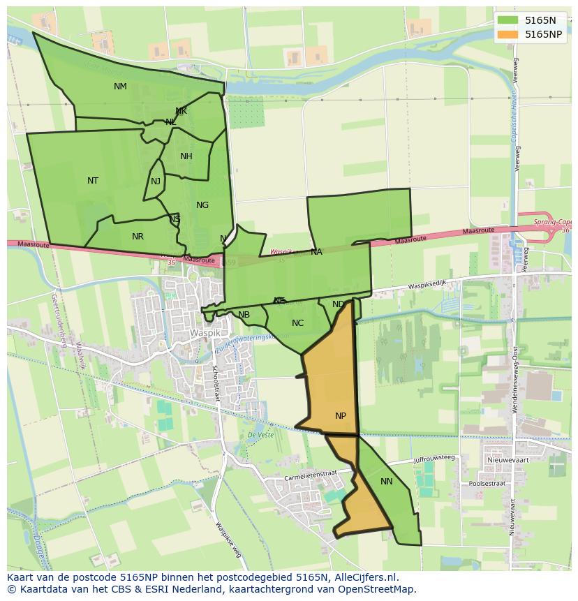 Afbeelding van het postcodegebied 5165 NP op de kaart.