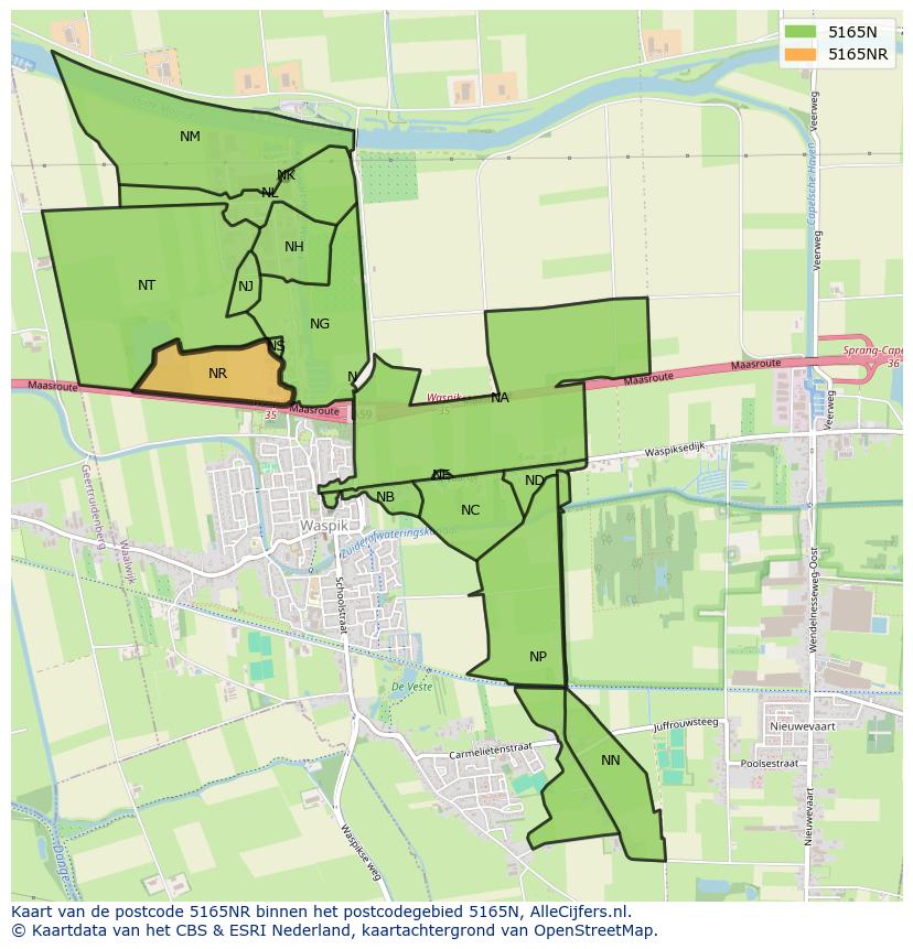 Afbeelding van het postcodegebied 5165 NR op de kaart.