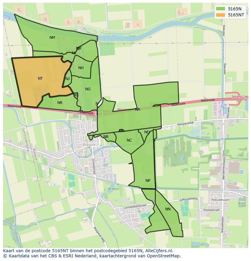 Afbeelding van het postcodegebied 5165 NT op de kaart.