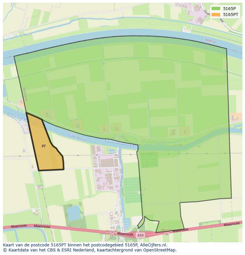 Afbeelding van het postcodegebied 5165 PT op de kaart.