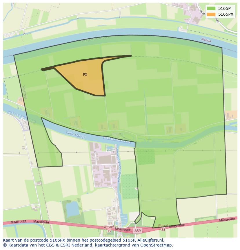 Afbeelding van het postcodegebied 5165 PX op de kaart.
