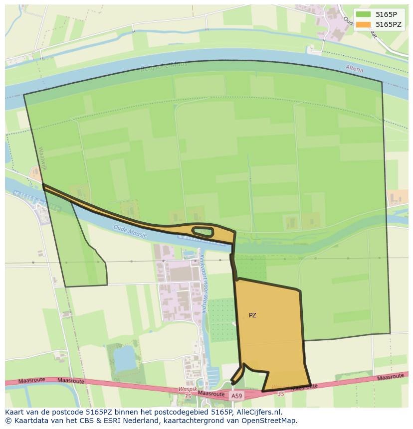 Afbeelding van het postcodegebied 5165 PZ op de kaart.