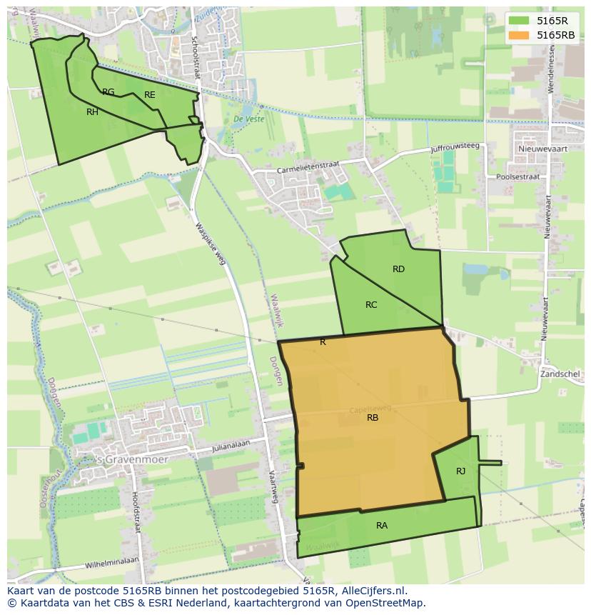 Afbeelding van het postcodegebied 5165 RB op de kaart.