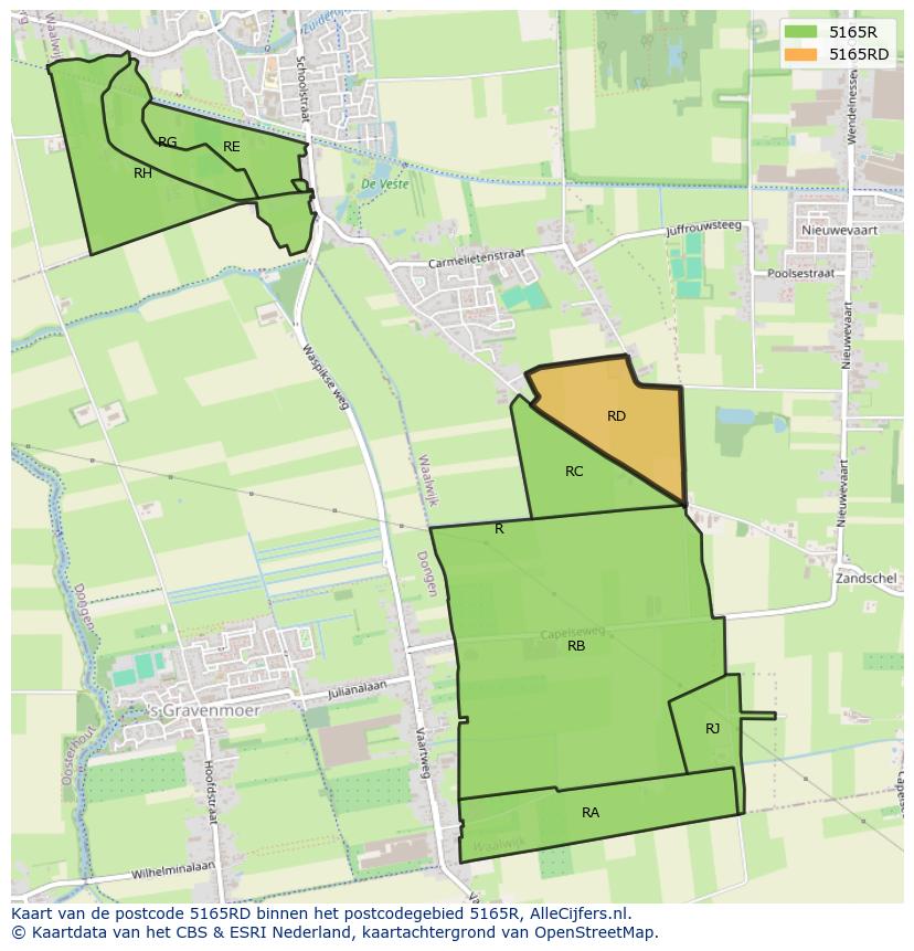 Afbeelding van het postcodegebied 5165 RD op de kaart.