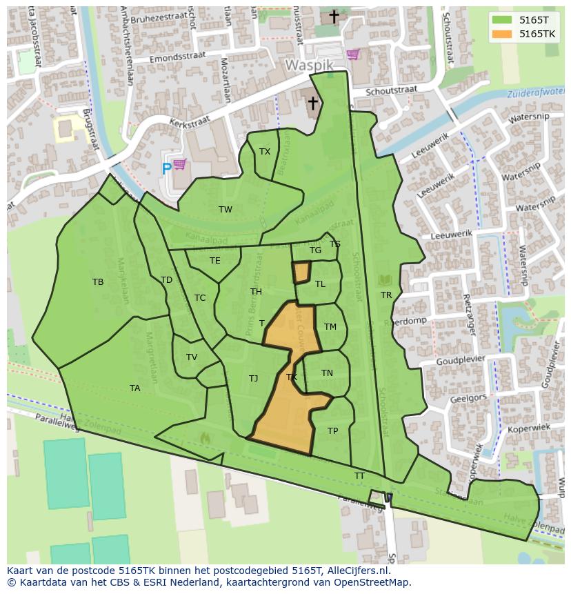 Afbeelding van het postcodegebied 5165 TK op de kaart.