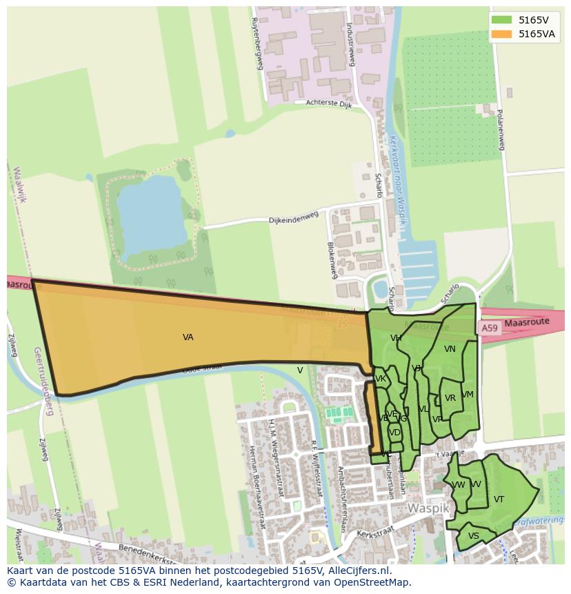 Afbeelding van het postcodegebied 5165 VA op de kaart.