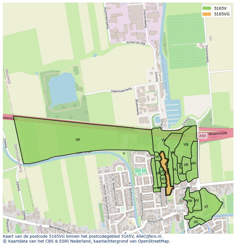 Afbeelding van het postcodegebied 5165 VG op de kaart.