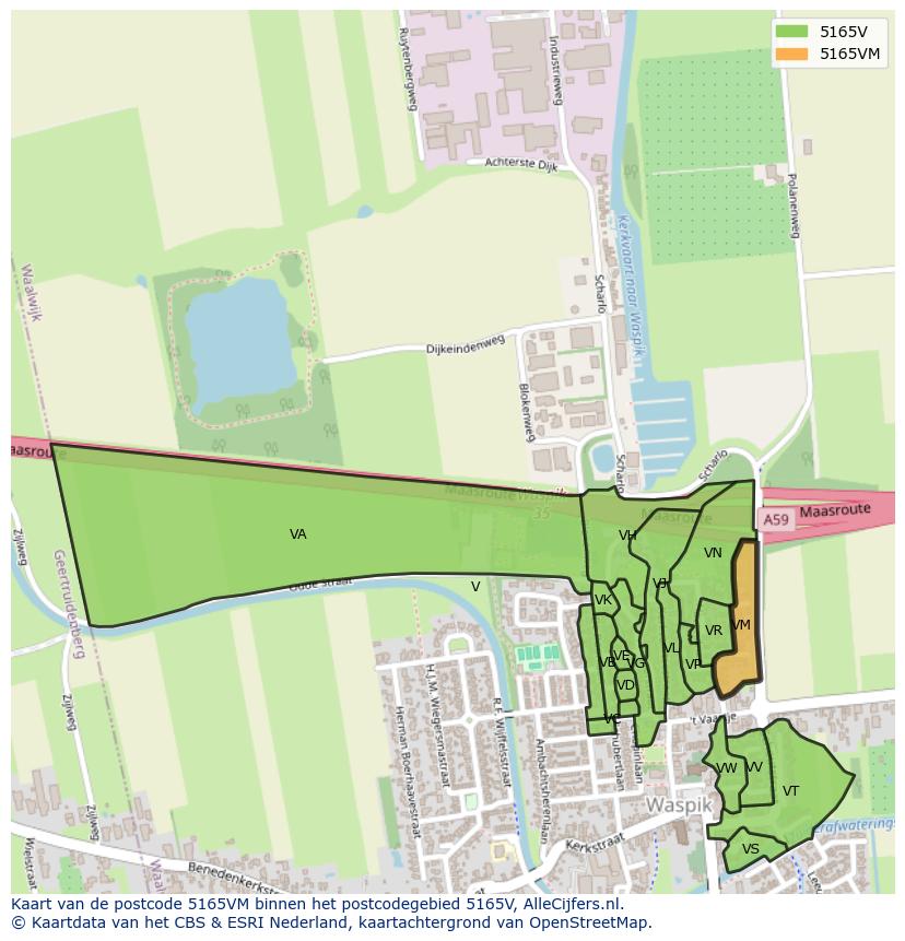 Afbeelding van het postcodegebied 5165 VM op de kaart.