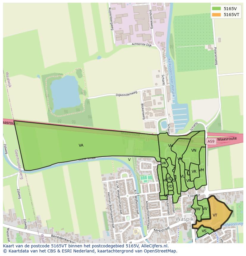 Afbeelding van het postcodegebied 5165 VT op de kaart.