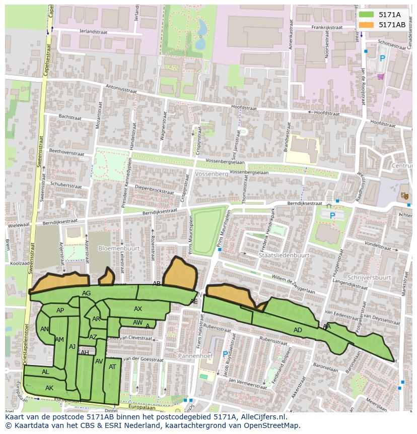Afbeelding van het postcodegebied 5171 AB op de kaart.