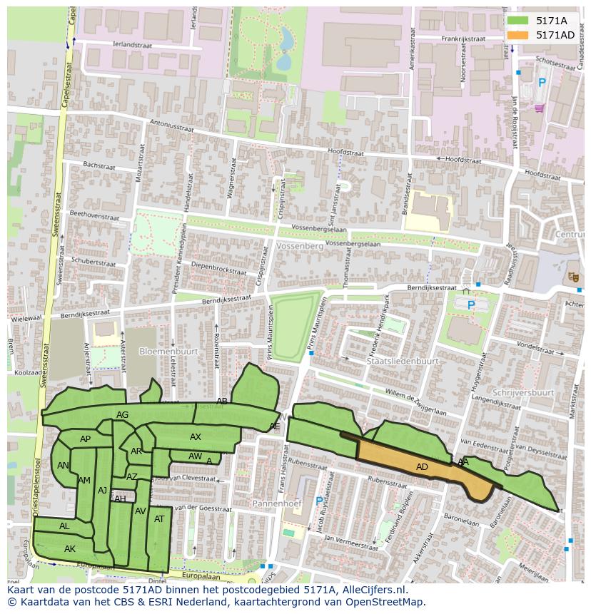 Afbeelding van het postcodegebied 5171 AD op de kaart.