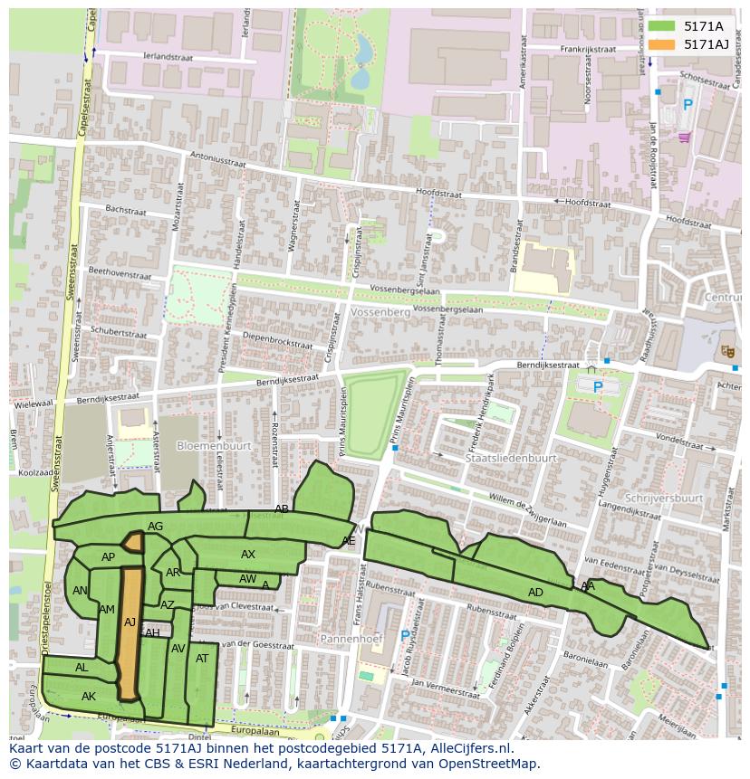 Afbeelding van het postcodegebied 5171 AJ op de kaart.