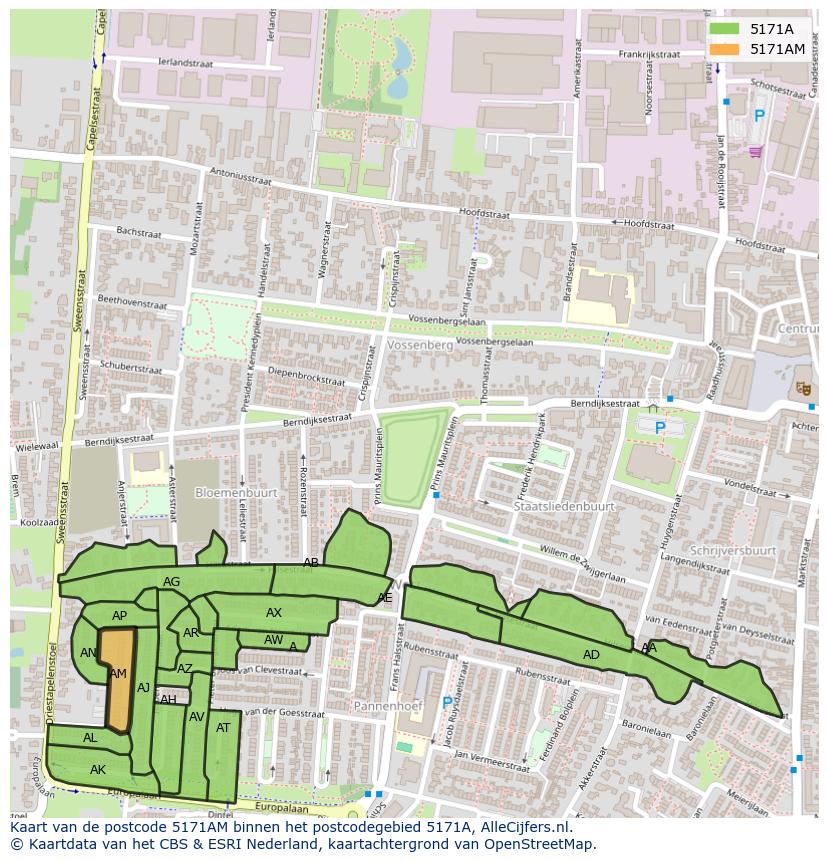 Afbeelding van het postcodegebied 5171 AM op de kaart.